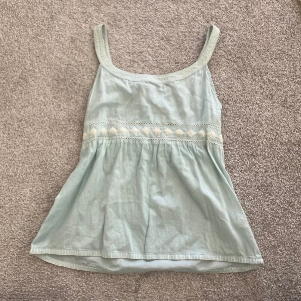 Old Navy Baby Blue Y2K Babydoll Embroidered Front-Tie Top - Picture 5 of 8